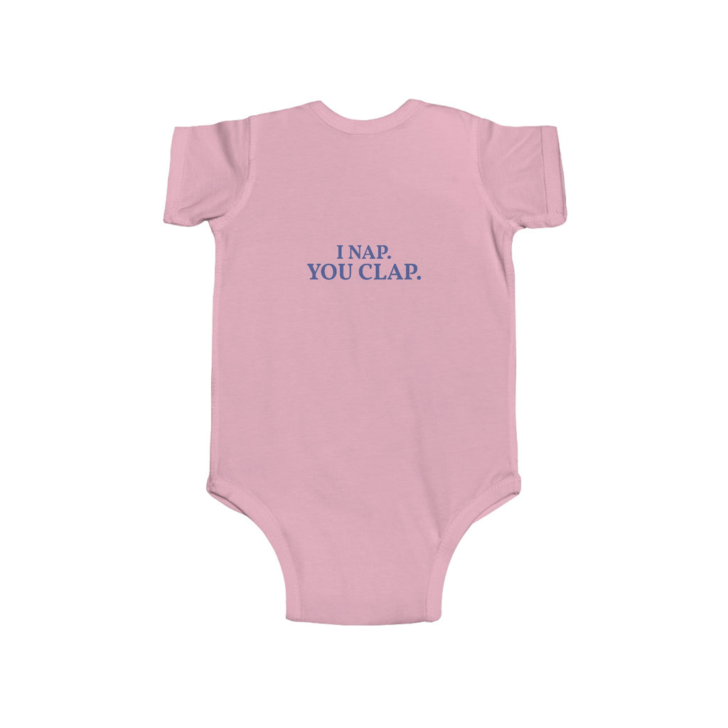 Infant Bodysuit - "I Nap. You Clap." Funny Baby One-Piece with olibian. Logo