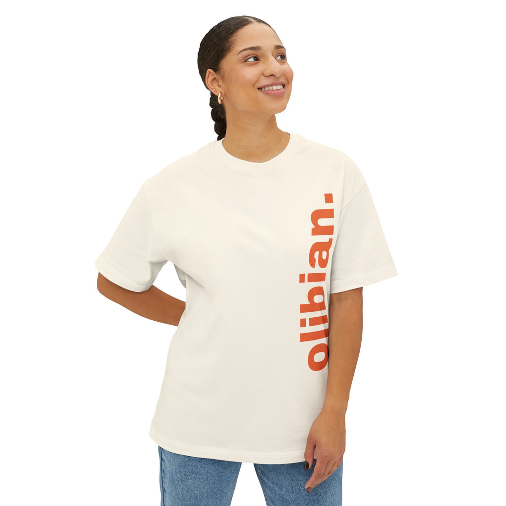 BASIC - Vertical "olibian." Logo Tee — Minimal White Boxy T-Shirt