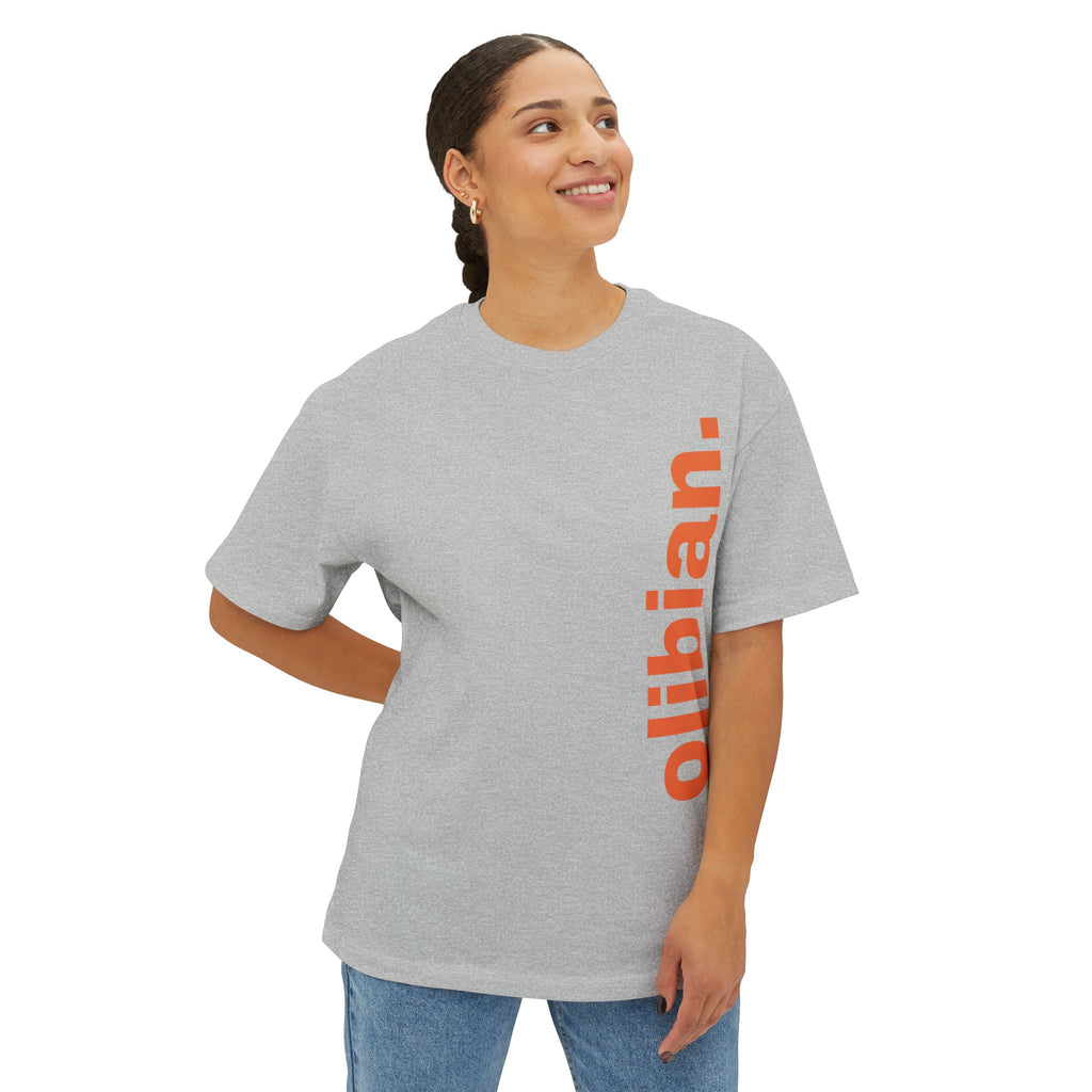 BASIC - Vertical "olibian." Logo Tee — Minimal White Boxy T-Shirt