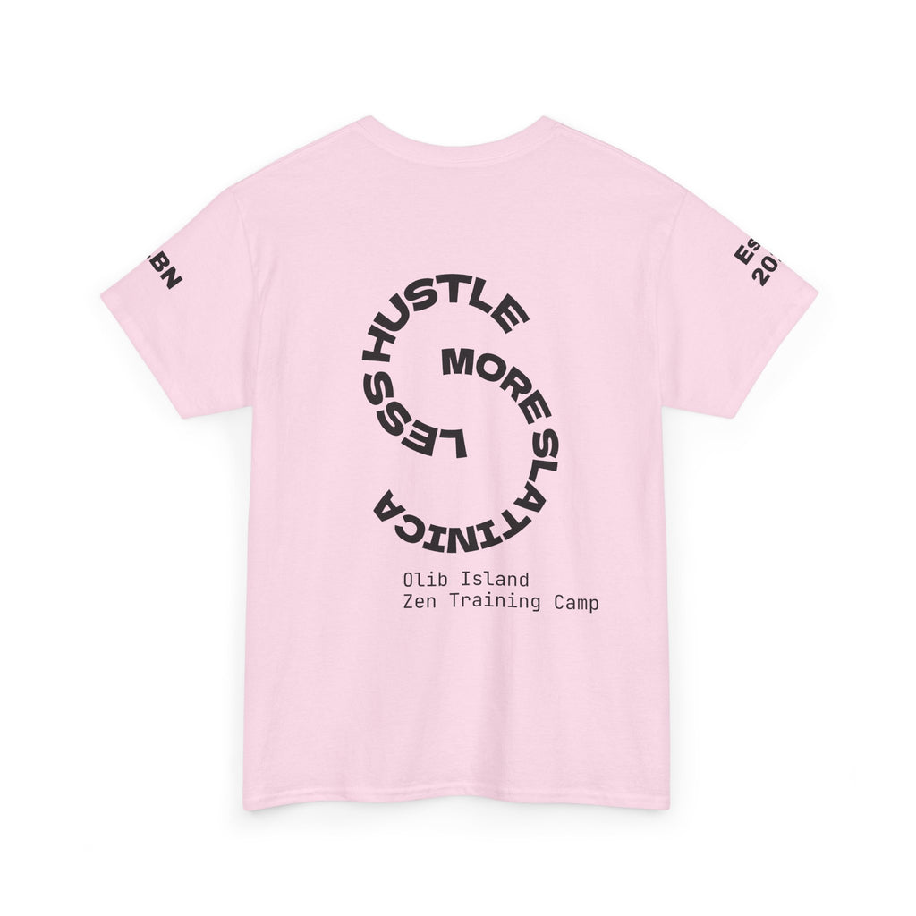 PREMIUM T-Shirt — 'olibian.' Black Vertical Logo & 'Less Hustle - More Slatinica' Back Graphic
