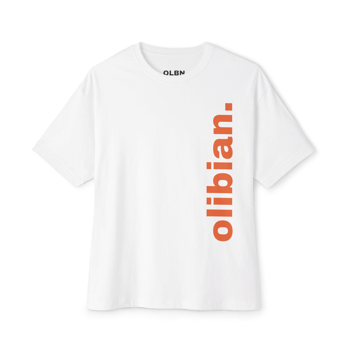 BASIC - Vertical "olibian." Logo Tee — Minimal White Boxy T-Shirt