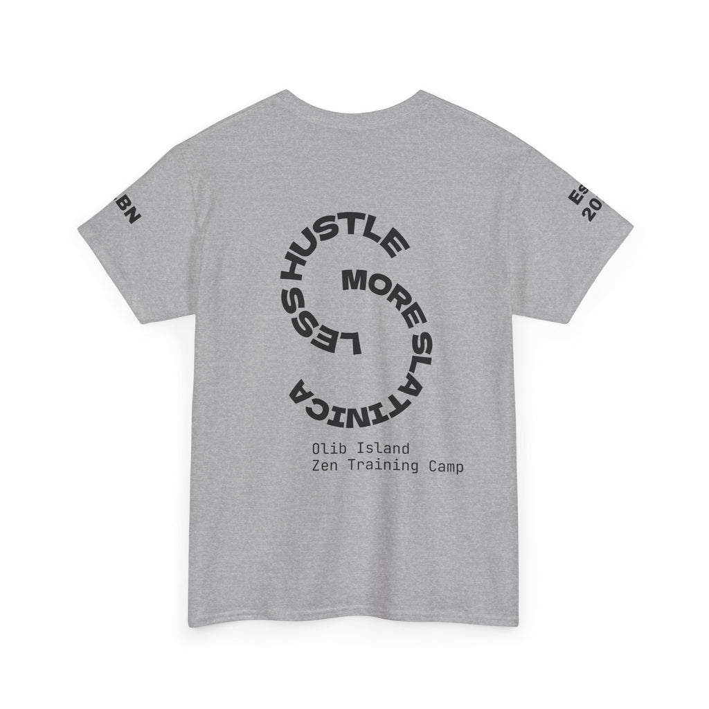 PREMIUM T-Shirt — 'olibian.' Black Vertical Logo & 'Less Hustle - More Slatinica' Back Graphic