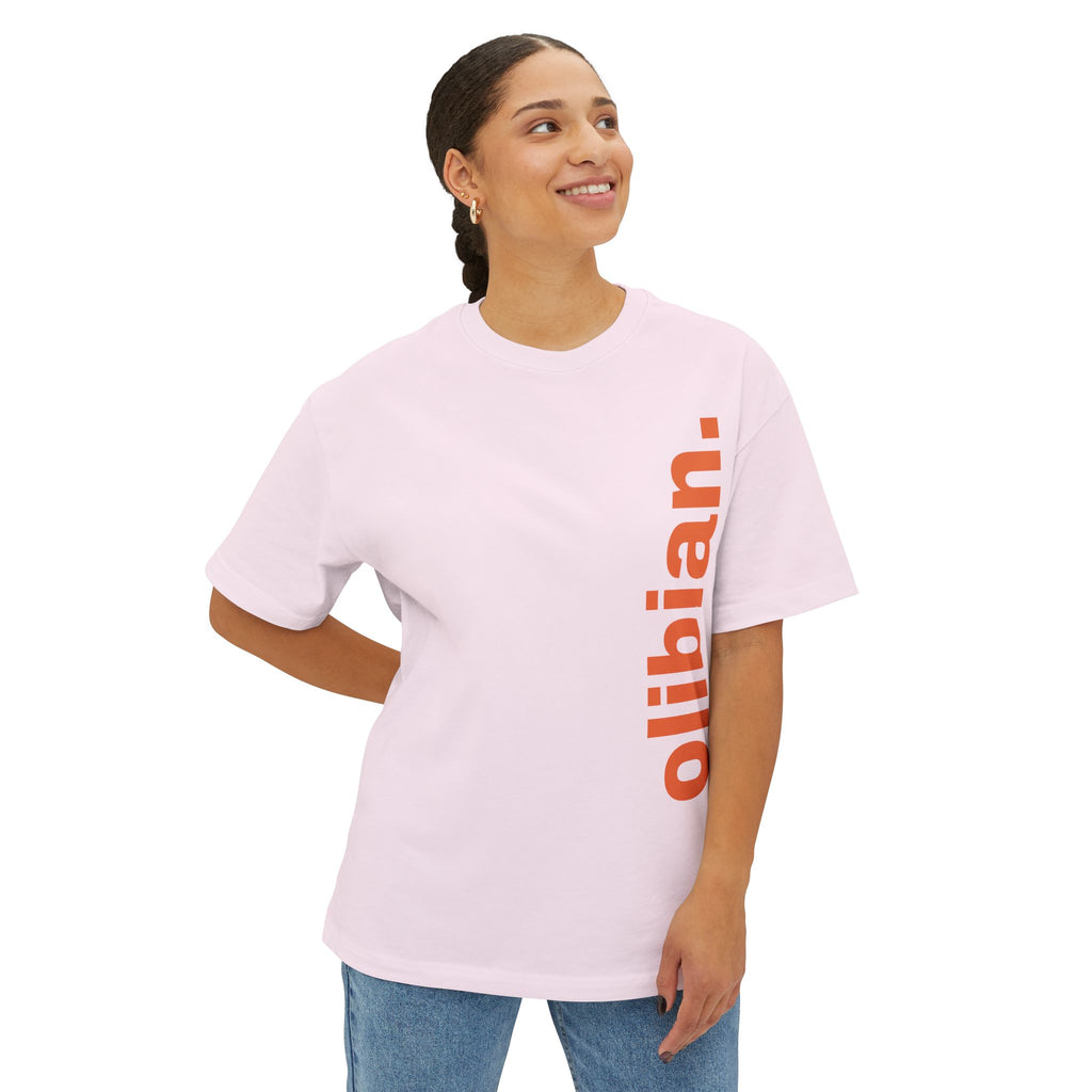 BASIC - Vertical "olibian." Logo Tee — Minimal White Boxy T-Shirt