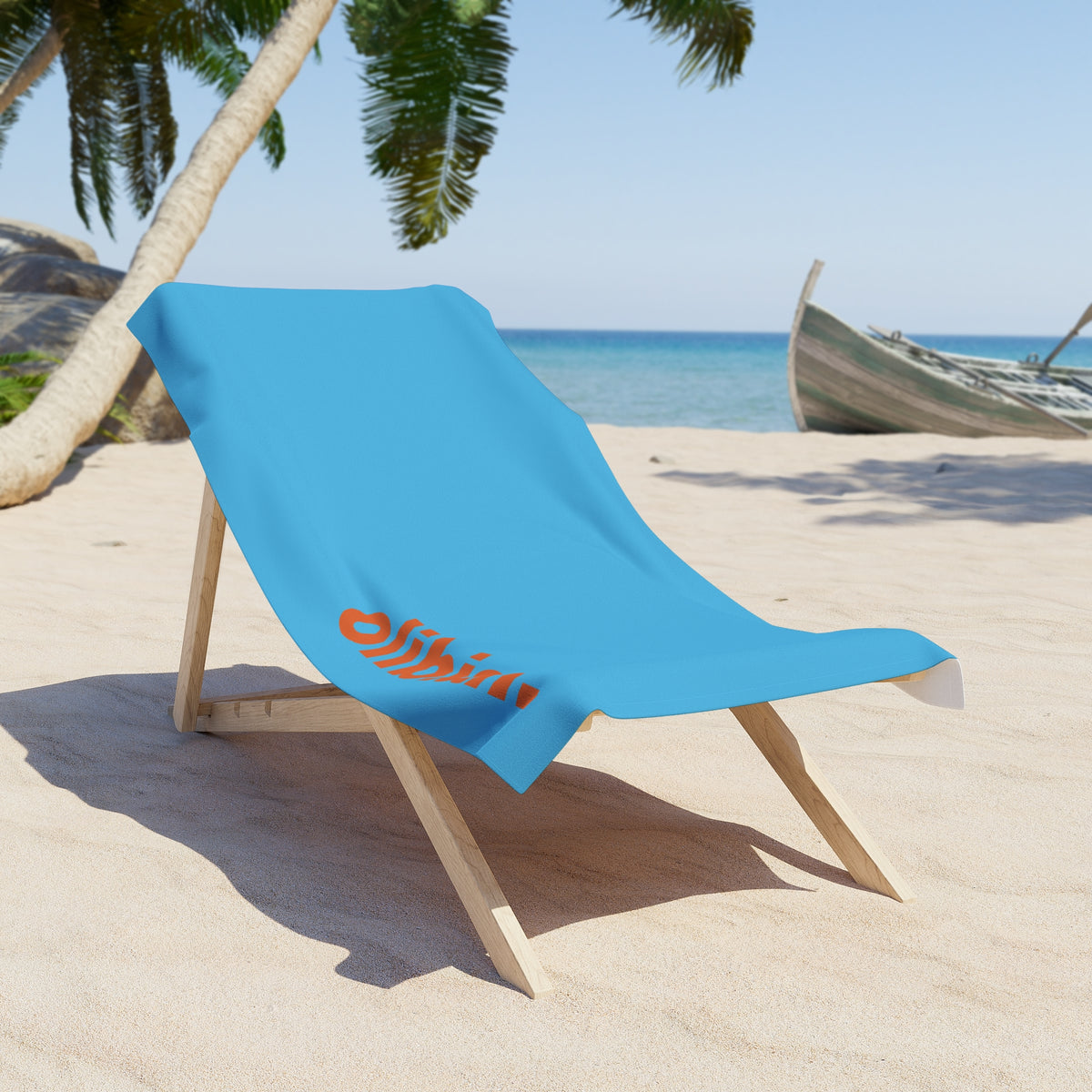 Personalized Beach Towel — Bright Blue Towel with ‘olibian’ Orange Text