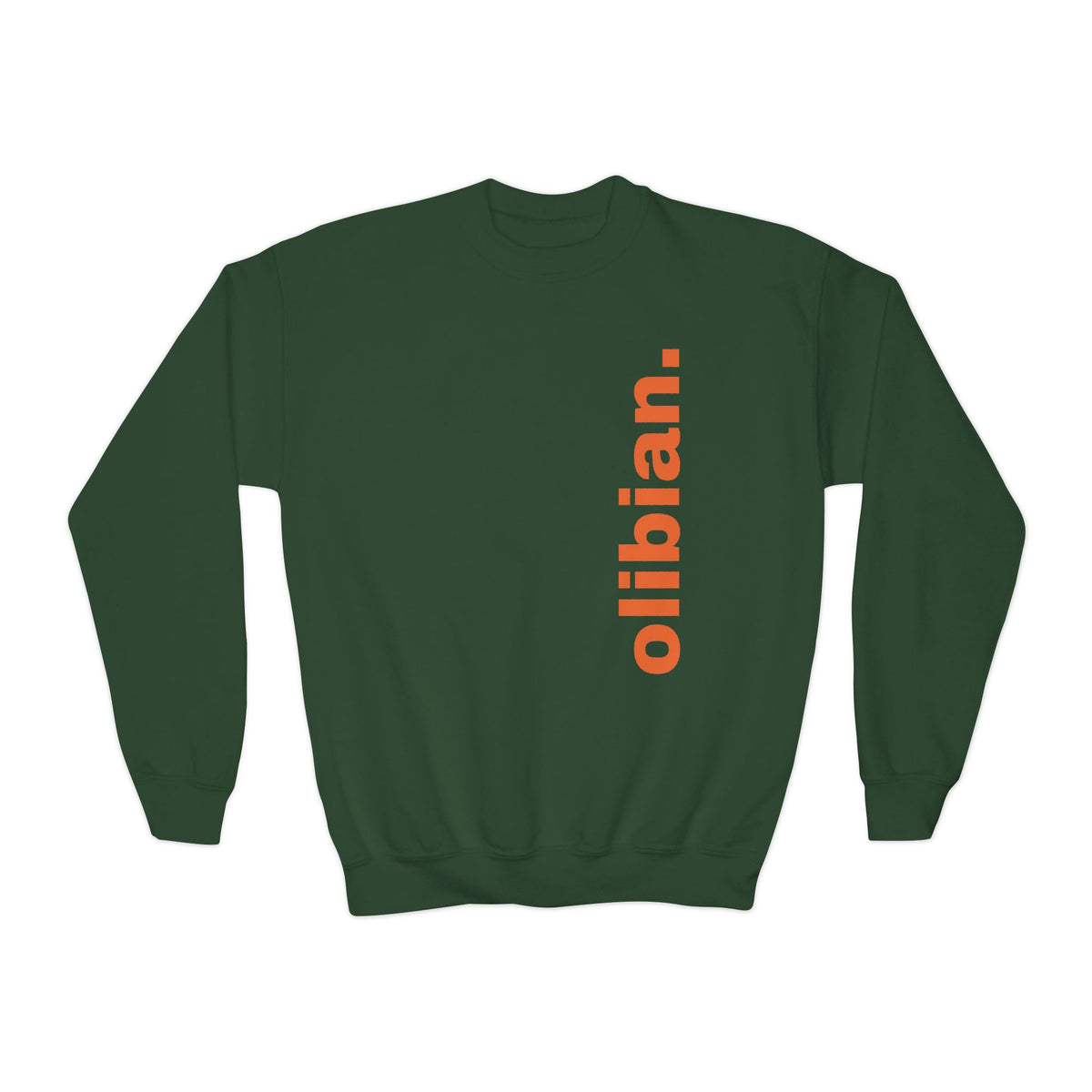 Youth Crewneck Sweatshirt — 'olibian.' Vertical Logo & 'Less Hustle More Slay' Back Design