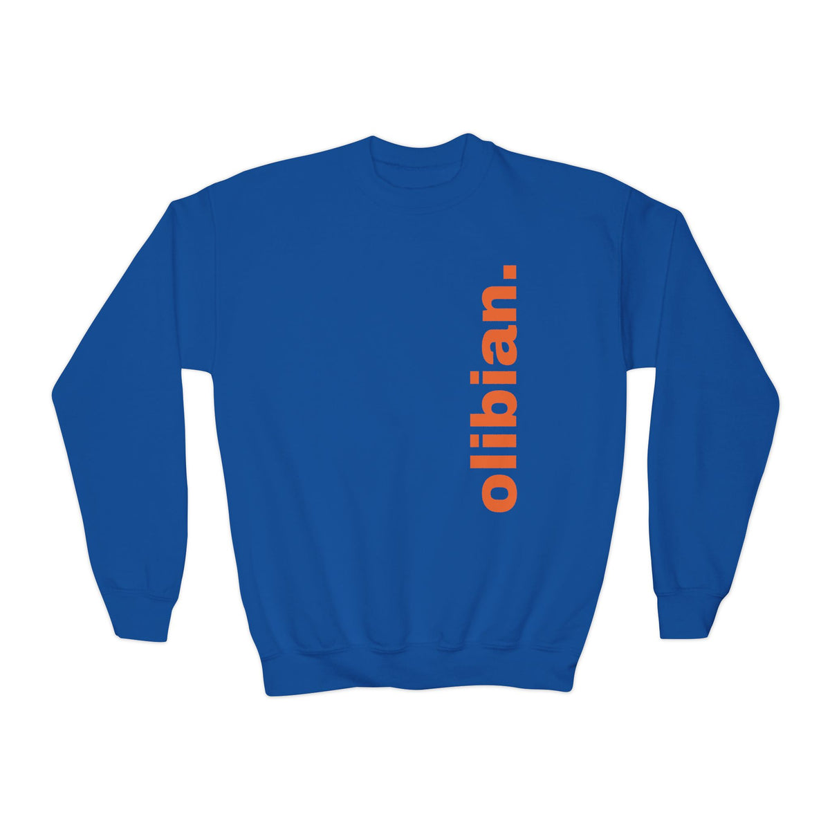 Youth Crewneck Sweatshirt — 'olibian.' Vertical Logo & 'Less Hustle More Slay' Back Design
