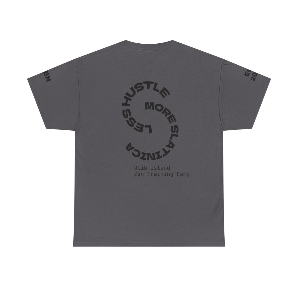PREMIUM T-Shirt — 'olibian.' Black Vertical Logo & 'Less Hustle - More Slatinica' Back Graphic