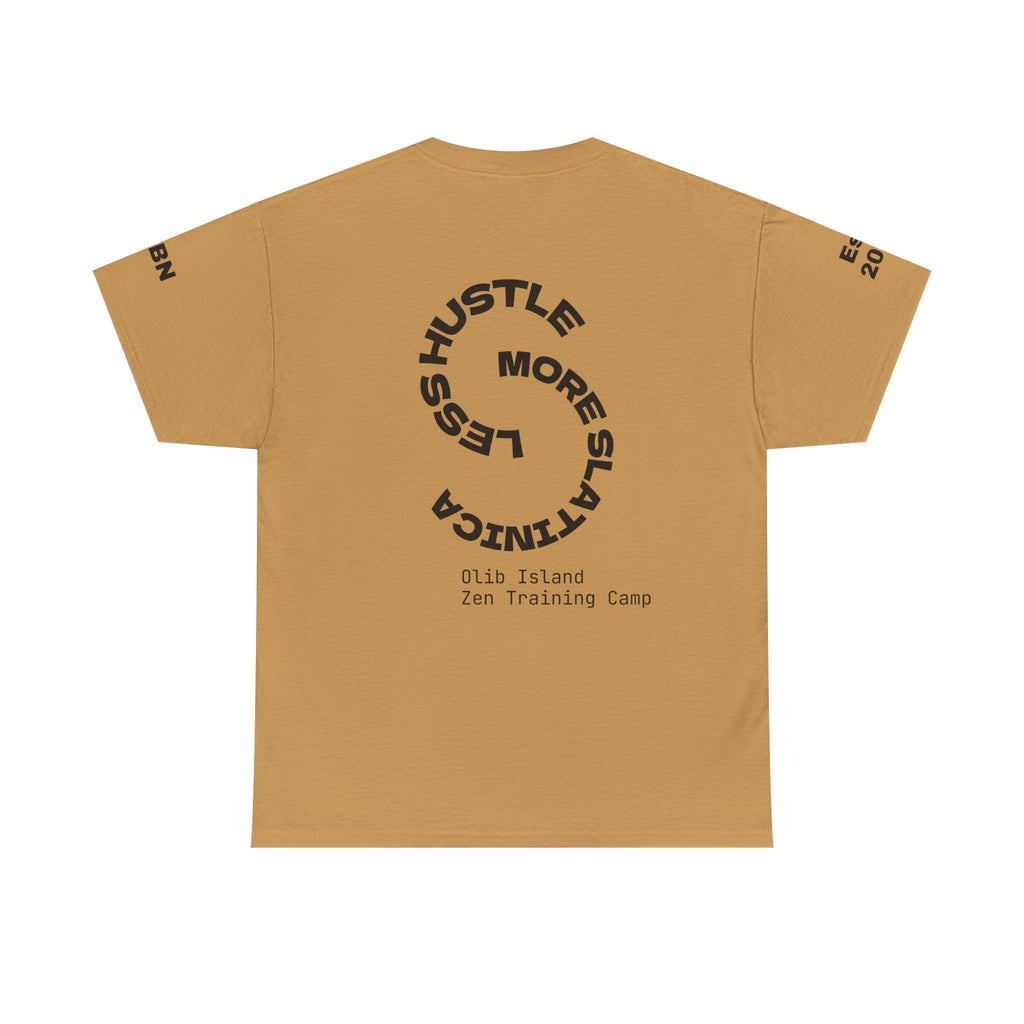 PREMIUM T-Shirt — 'olibian.' Black Vertical Logo & 'Less Hustle - More Slatinica' Back Graphic