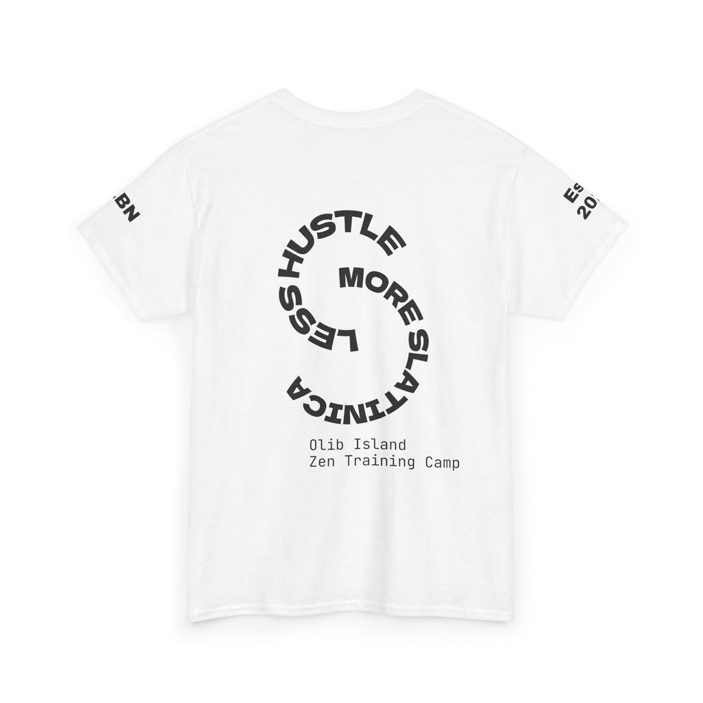 PREMIUM T-Shirt — 'olibian.' Black Vertical Logo & 'Less Hustle - More Slatinica' Back Graphic