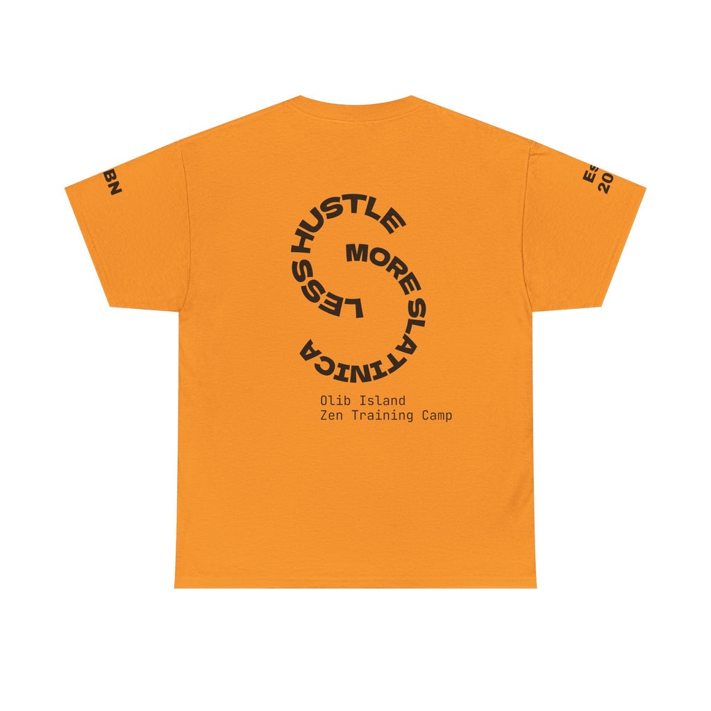 PREMIUM T-Shirt — 'olibian.' Black Vertical Logo & 'Less Hustle - More Slatinica' Back Graphic