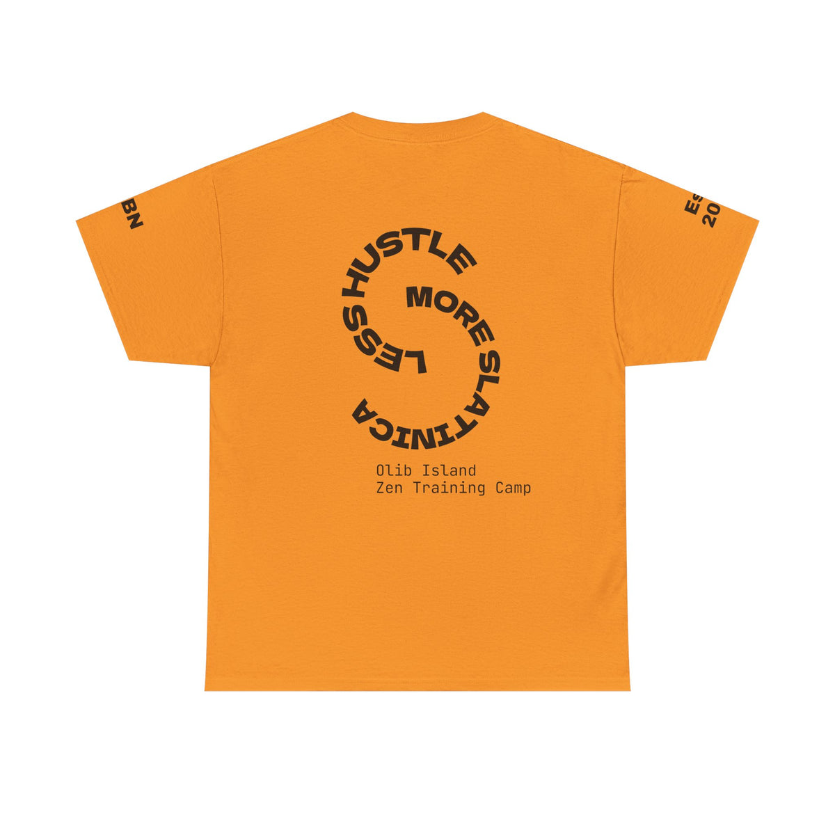 PREMIUM T-Shirt — 'olibian.' Black Vertical Logo & 'Less Hustle - More Slatinica' Back Graphic