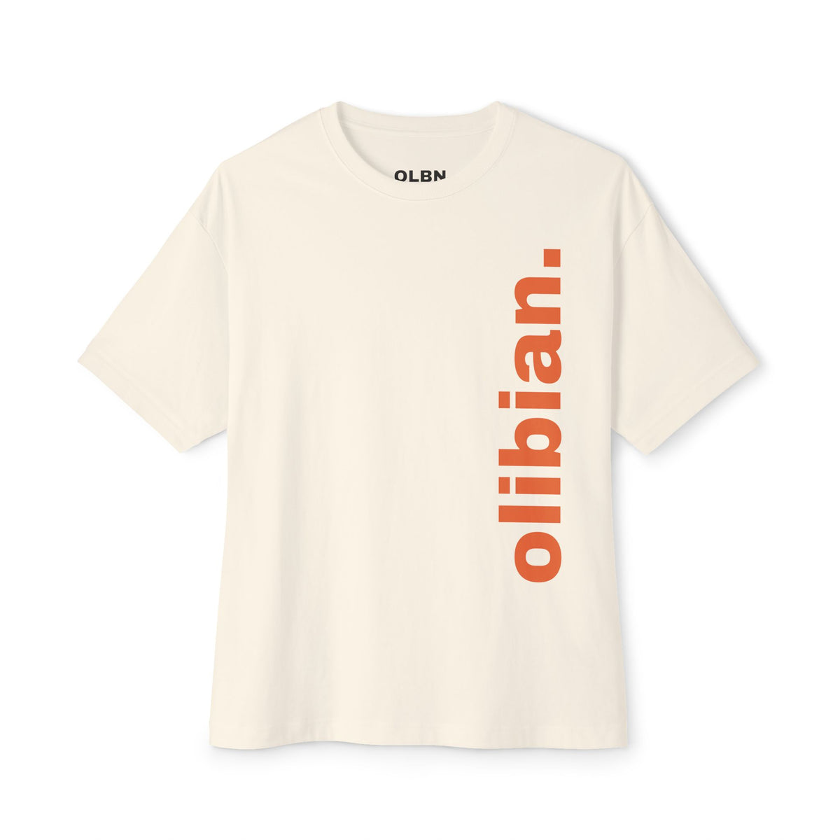 BASIC - Vertical "olibian." Logo Tee — Minimal White Boxy T-Shirt