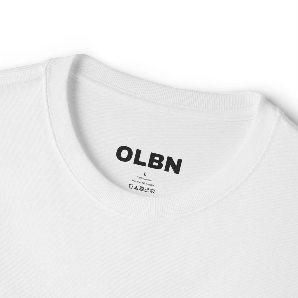 BASIC - Vertical "olibian." Logo Tee — Minimal White Boxy T-Shirt