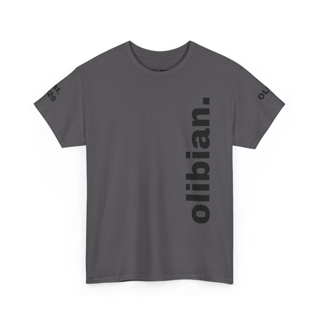 PREMIUM T-Shirt — 'olibian.' Black Vertical Logo & 'Less Hustle - More Slatinica' Back Graphic